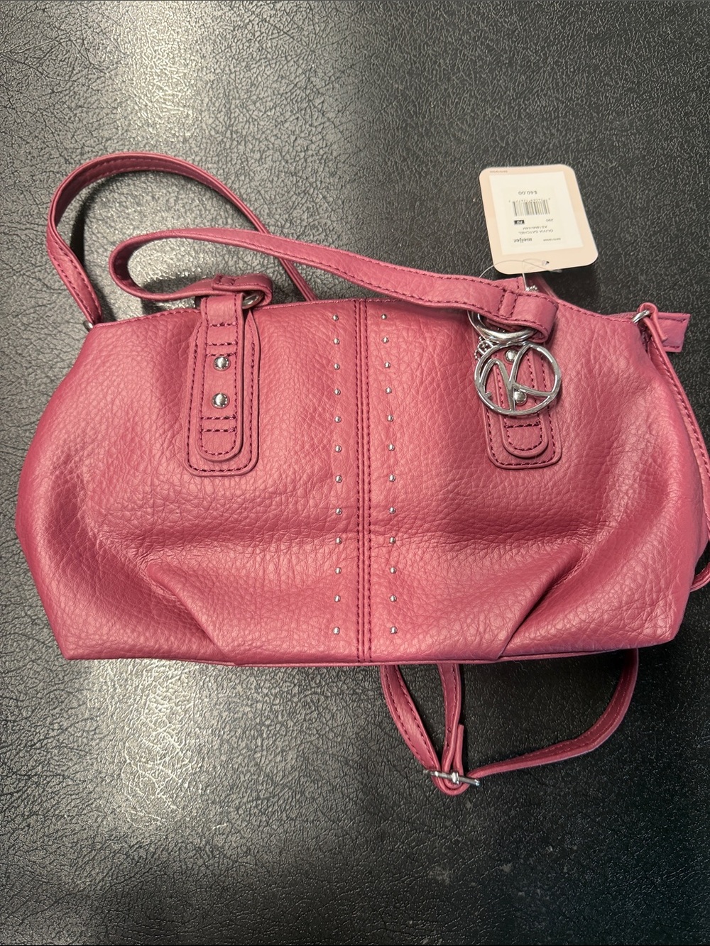 Pink Stud-Trim Crossbody Bag with Silver Charm